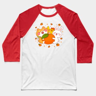 Shiba Inu Bunny Chick Orange Baseball T-Shirt